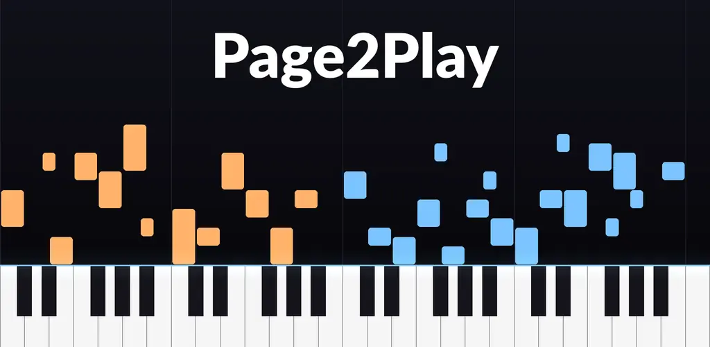 Page2Play - colored note bars falling onto a piano keyboard